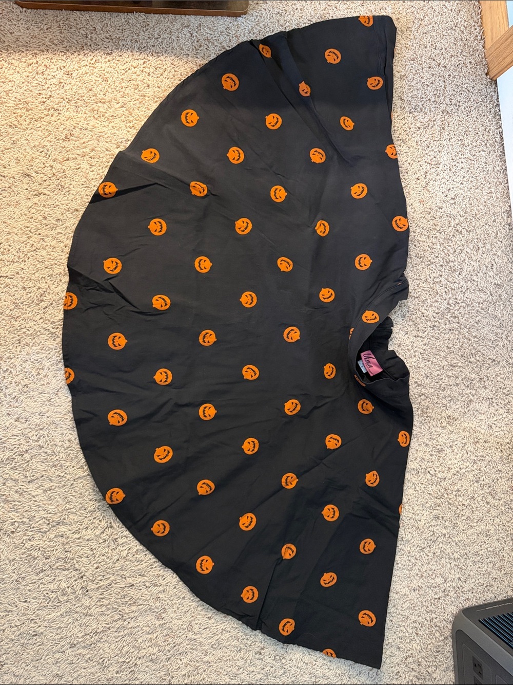 Vixen by Micheline Pitt Black Circle Skirt with Orange Smile Motif